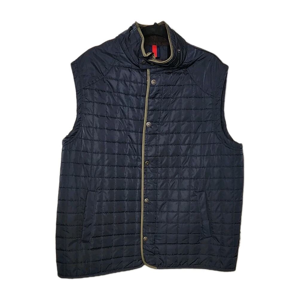 Daniel Cremieux Quilted Navy Green Trim Vest Fleece lined Outerwear size XL